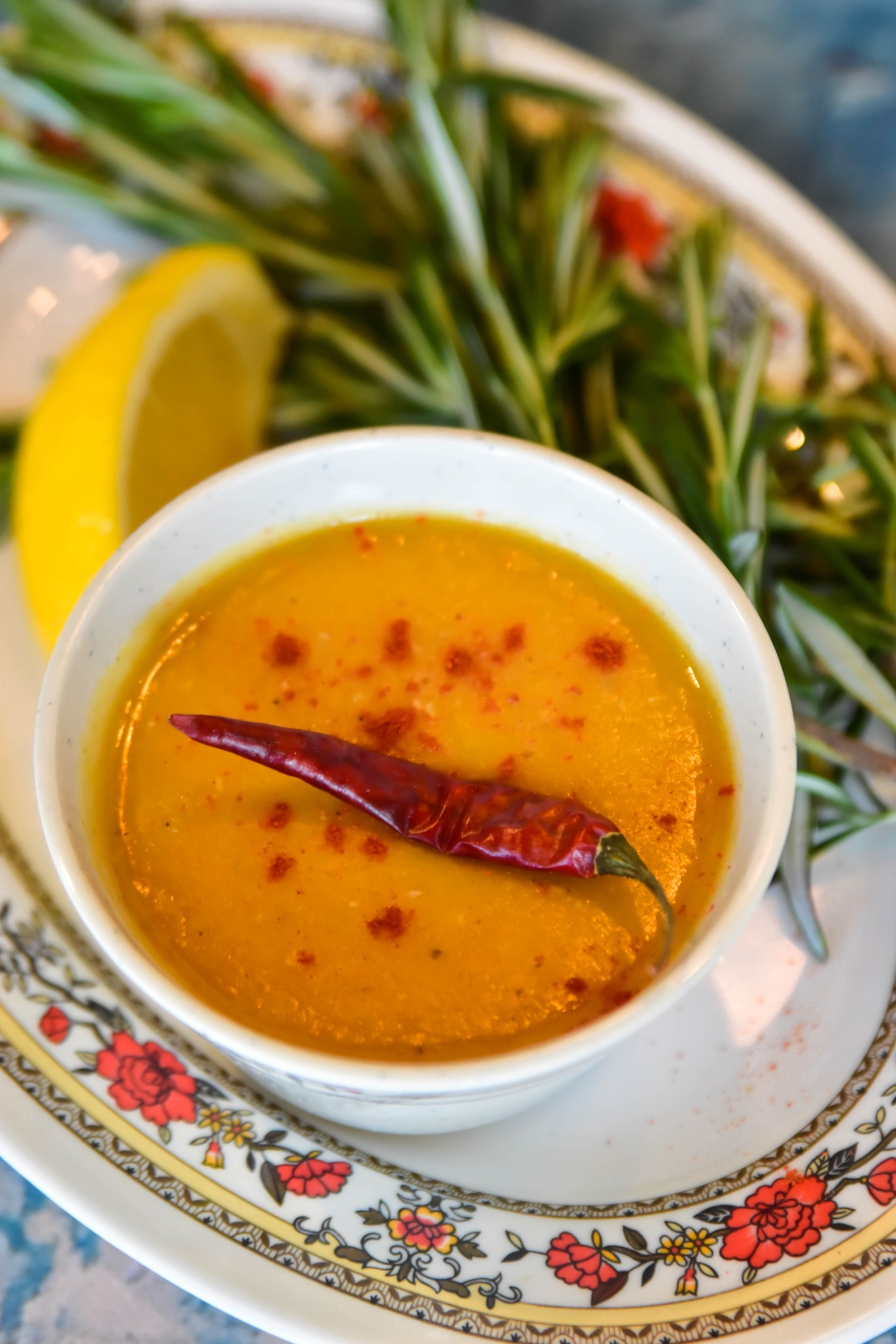 A bowl of Turkish lentil soup